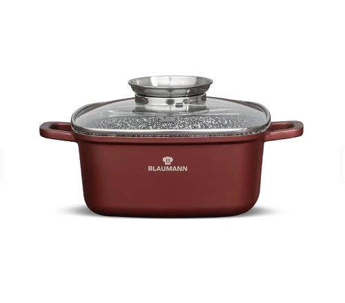 Cratita marmorata Roaster cu capac sticla Blaumann Cerastone 24X10cm capacitate 4.4L